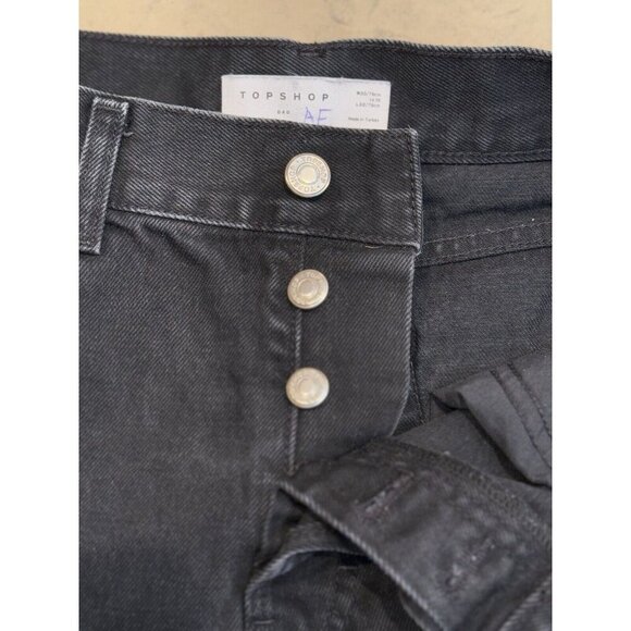 Topshop Womens Dad Jeans Sz 28 Black Mid Rise Straight Leg Distressed Button Fly - Picture 6 of 11